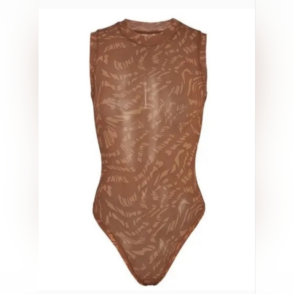 SKIMS ( Latte Swirl-RARE) Summer Mesh Mock Neck Bodysuit -NWT/ 3X, 4X